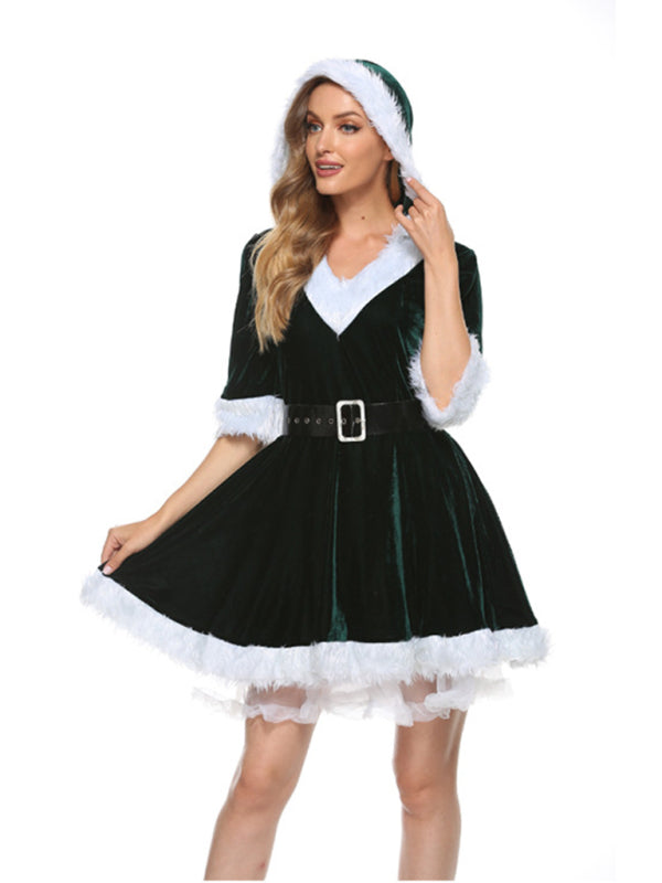 Christmas Hooded Dress  (belt included)